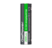 Аккумулятор Li-ion GoPower INR18650 PC1 30A 3.7V 2500mAh б/з высокоток. плос.конт. (1/100/400)