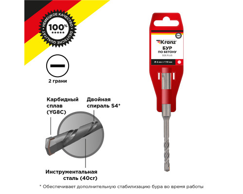 Бур по бетону 6x110x50 мм SDS PLUS Kranz