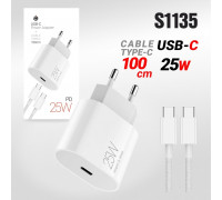 Сетевое зарядное устройство deespi DE04 PD25W+кабель C-C 1м White