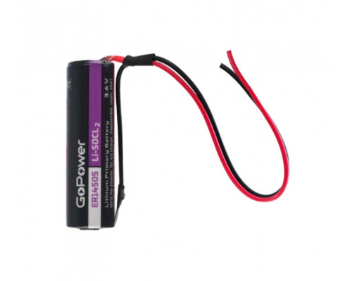 Батарейка GoPower ER14505 PC1 Li-SOCl2 3.6V 2600mAh с проводом (1/10/500)