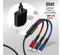 Кабель USB deespi DS971 3in1 Micro/Lightning/Type-C без упаковки 1000mm (Black)