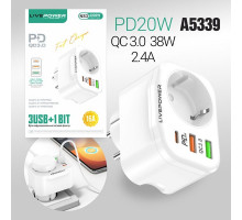 Многофункциональный сетевой фильтр NS3 3USB+1 розетка (QC3.0+PD20W) 38W white
