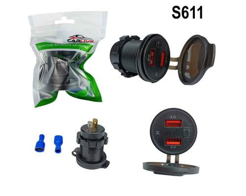 Разъем Usb в авто (врезные) 12V-24V 2USB CR1040 (Круглый) QC3.0 + QC3.0 + Вольтметр