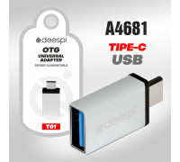 OTG переходник deespi T01  Type-C на USB Metal в блистере (silver)