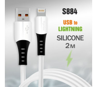 Кабель USB R82 Lightinlg 2м 3,0 А силиконовый белый (S884) без упаковки