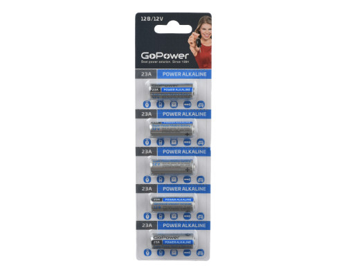 Батарейка GoPower LR23/V23GA/A23/MN21 BL5 Щелочная 12V (5/100/1000)