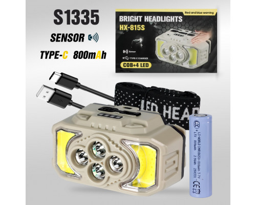 Налобный светодиодный фонарь HX815 2XPE+SMD+COB