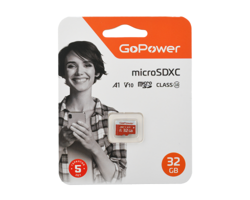 Карта памяти microSD GoPower 32GB Class10 UHS-I (U3) 80 МБ/сек V10 без адаптера