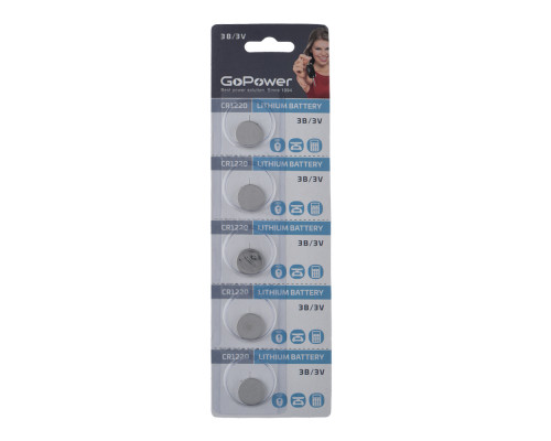 Батарейка GoPower CR1220 BL5 Lithium 3V (5/100/2000)