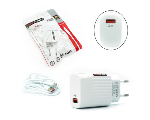 Сетевое зарядное устройство MRM XQ10 QC3.0 5V/3.1A 18W 1USB + кабель Type-C 1м White
