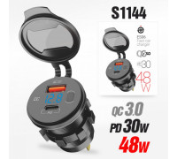 Разъем Usb в авто (врезные) 12V-24V 2USB ES06 (Круглый) QC3.0 + PD30W + Вольтметр
