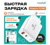 СЗУ Блок в коробке FaizFull  FC238 Turbo Charge USB-A 3.0A USB-C 45W Gan