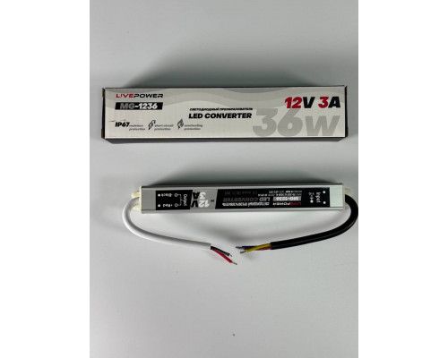 Блок питания для светодиодной ленты IP67 Slim  MG-1236  12V 3A 36W