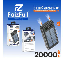 Внешний аккумулятор (Power Bank) FL56 black 2,4A 20,000mAh (солнечный)