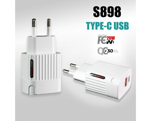 Сетевое зарядное устройство No Logo ES02 A+C QC3.0+PD20W  White