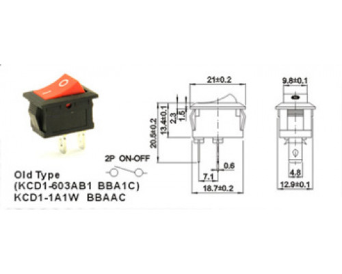 Клавиша малая  2 конт.  КСD1 - 603AB1 BRA1C красная