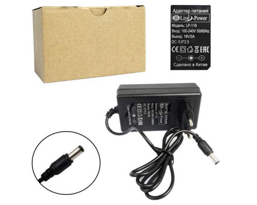Блок питания Live-Power  18V  LP119  18V/2A  (5,5*2,5) для литиевых сборов