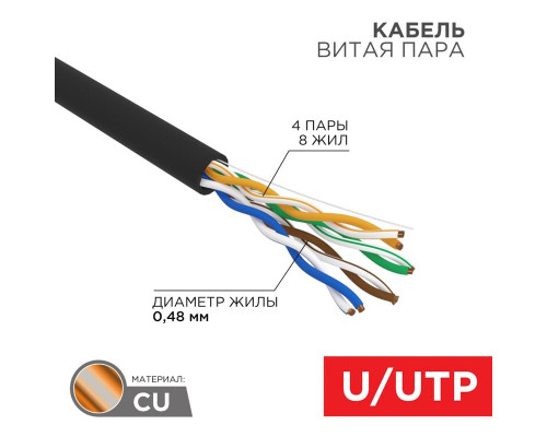 Кабель  UTP cat 5e PE 4x2x24AWG Cu Outdoor (4*2*0,48) упк. 305м