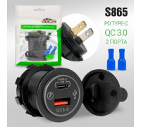 Разъем USB в авто (врезные) 12V-24V AC07  QC3.0 + PD30W