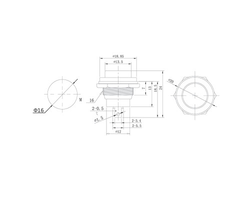 Выключатель-кнопка  металл 250V 2А (2с) (ON)-OFF  Ø16.2  зеленая  REXANT