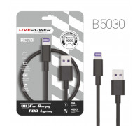 Кабель USB RC70 Lightning 6A 1000mm (Black)