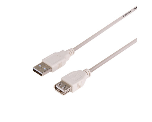Кабель USB (шт. USB A - гн. USB A) 1.8 метра, серый REXANT
