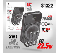Внешний АКБ (Power bank) Deespi  DP25 10000mAh PD20W/Fast 22.5W/Display/Wireless 15W/с проводами (B