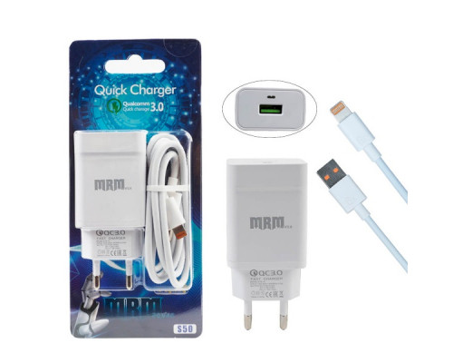 Сетевое зарядное устройство MRM S50i QC3.0 1USB + Lightning cable (White)