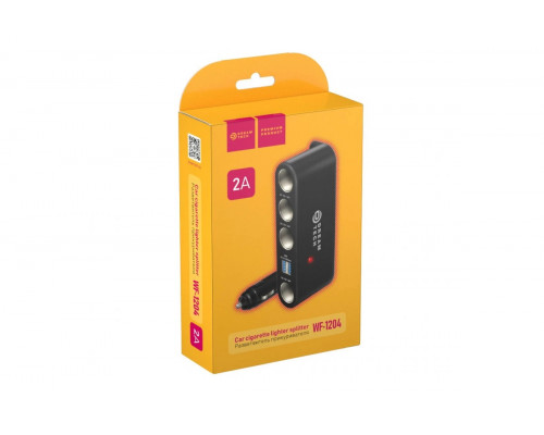 Разветвитель прикуривателя WF1204 2A 0.6M (4 гнезда, 2USB) DREAM