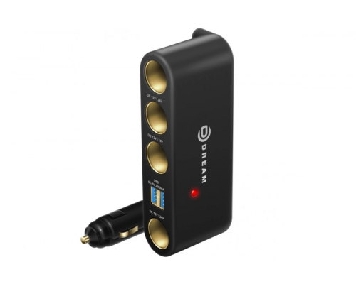Разветвитель прикуривателя WF1204 2A 0.6M (4 гнезда, 2USB) DREAM