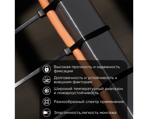 Хомут-стяжка кабельная нейлоновая REXANT 700 x9,0мм, черная, упаковка 100 шт.