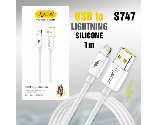 Кабель USB UG08 Lightning силиконовый в упаковке 1000mm White