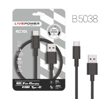 Кабель USB RC70 Type-C 6A 2000mm (Black) (B5038)