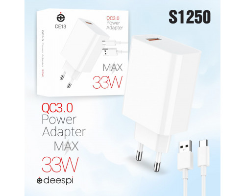 Сетевое зарядное устройство deespi DE13 33W QC3.0 + кабель Type-C White