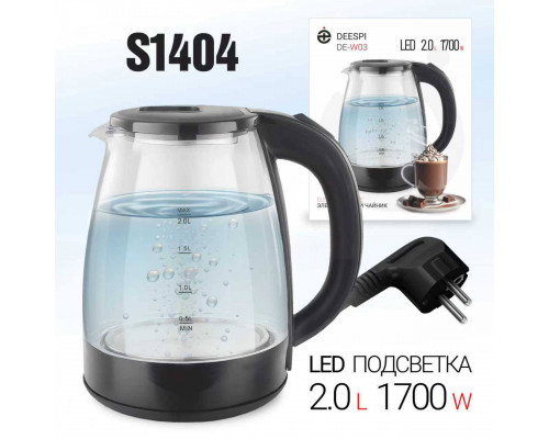 Чайник электрический deespi DE-W03 2,0л/1700Вт (стекло, пластик) черный