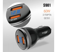 Автомобильное зарядное устройство Carlive CR43 2USB QC3.0 + QC3.0 (с вольтметром) Black без упаковки
