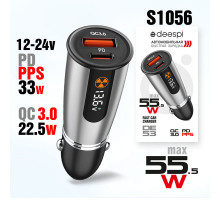 Автомобильное зарядное устройство Deespi DE53 PD30W+QC22.5W с инд. вольтметра 55.5W