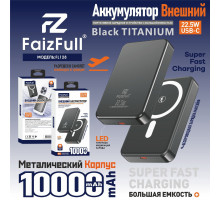 Внешний аккумулятор (Power Bank) FaizFull FL128 10,000mAh USB-C 22,5W (беспроводной MagSafe) Black T