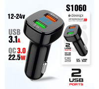 Автомобильное зарядное устройство deespi DE29 2USB + QC3.0 18W с инд. вольтметра (black)