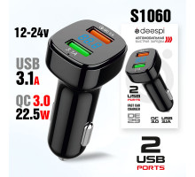Автомобильное зарядное устройство deespi DE29 2USB + QC3.0 18W с инд. вольтметра (black)