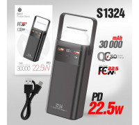 Внешний АКБ (Power bank) Deespi  DP27 30000mAh PD20W/Fast 22.5W/Display/с проводами (Black)