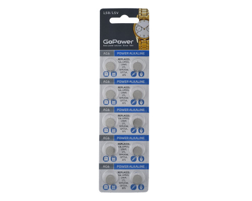 Батарейка GoPower G6/LR920/LR69/371A/171 BL10 Alkaline 1.5V (10/100/3600)