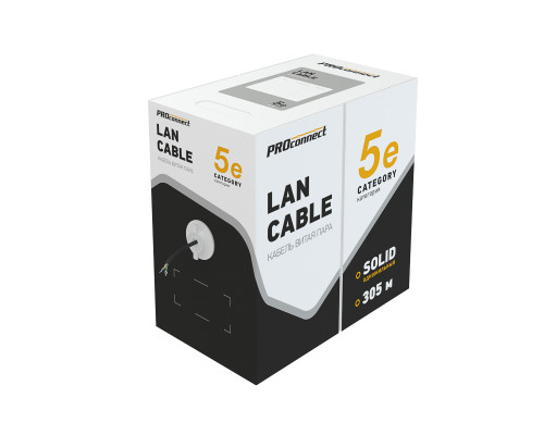 Кабель витая пара омедненный, U/UTP, CCA, CAT 5e, PE, 4PR, 24AWG, OUTDOOR, SOLID, черный, 305м PROco