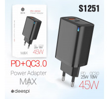 Сетевое зарядное устройство deespi DE14 25W QC3.0+PD25W Black