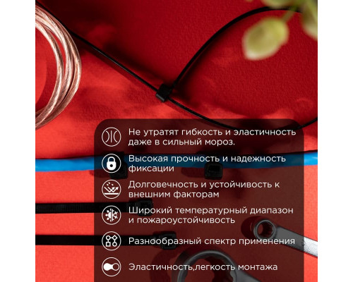 Стяжка нейлоновая морозостойкая 300x4,8мм, черная (100 шт/уп) REXANT