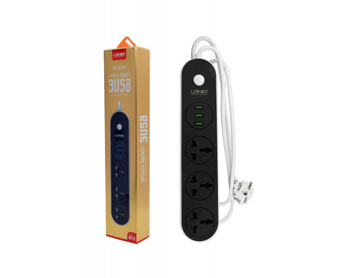 Сетевой фильтр LDNIO 3розетки 10А, с 3USB 5В;3,1А;1,6м